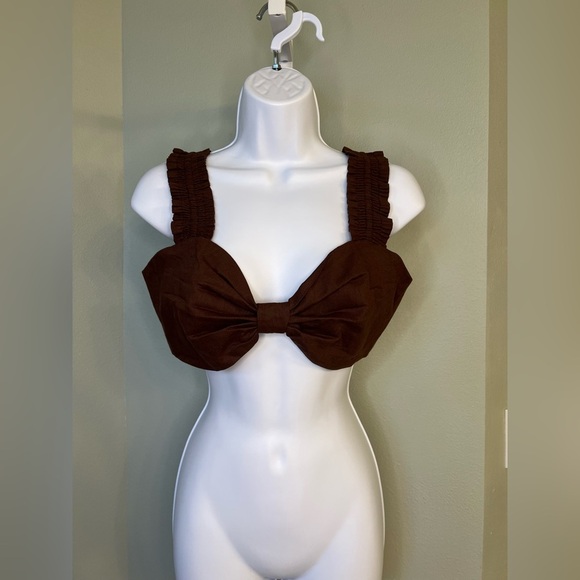 Charlie Holiday “Diana” Linen & Cotton Bra Top in Chocolate, size 4, NWT - Picture 5 of 10